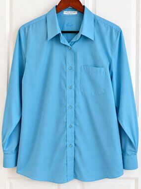 Foxcroft Blue Wrinkle Free Button Down Shirt Workwear Business Casual Size 16